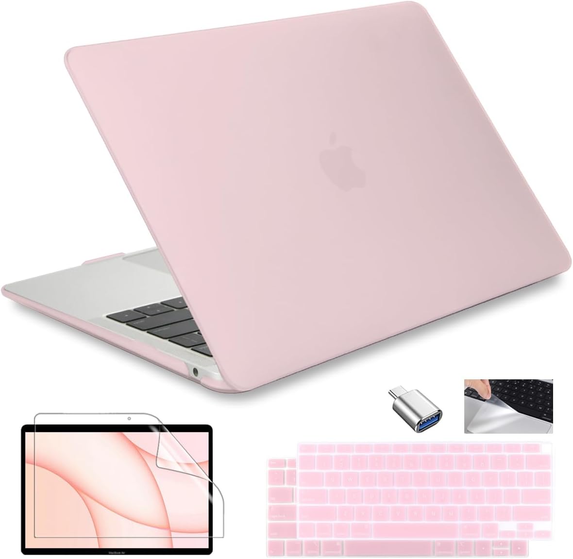 Compatible with MacBook Air 13 inch Case 2021 2020 2019 2018 Release Model: M1 A2337 A2179 A1932, Matte Hard Sehll Case for MacBook Air 13 inch with Retina Display Touch ID, Solid Pink