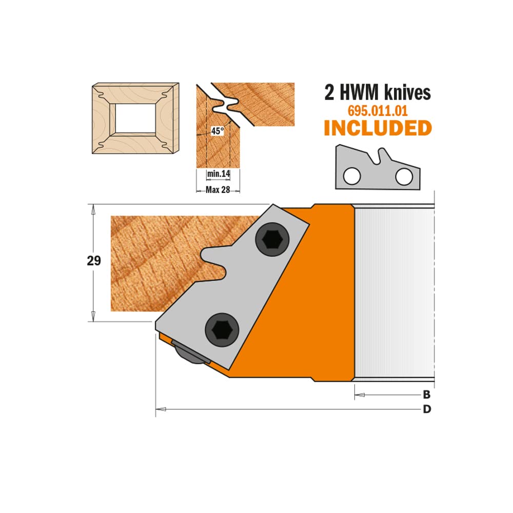 CMT 694.011.35 Testa Per Incastri Angolo Retto 45° - D=140x29x35, Per Lavorazioni Legno - Foto 2