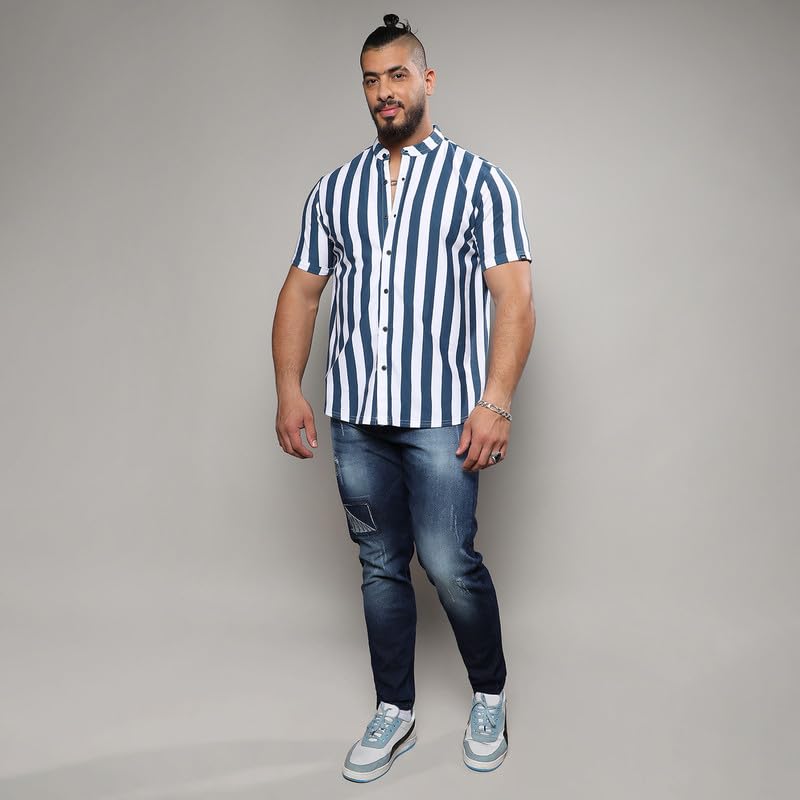 Image of Instafab Plus Men's Shirt for Casual Wear | Spread Collar | Short Sleeve | Button Closure | Plus-Size Fit | Cotton Shirt Crafted with Comfort Fit for Everyday Wear