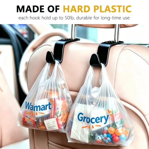 Image of 4 Pack Car Back Seat Headrest Hook Hanger for Purse Grocery Bag Handbag Hat, Purse Hook for Car with Clip