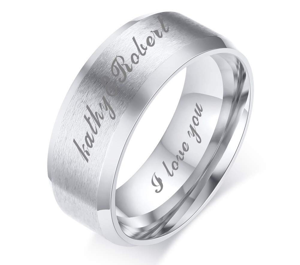PJ Jewelry Free Engraving Personalized Stainless Steel Plain Ring Promise Wedding Engagment Band for Men