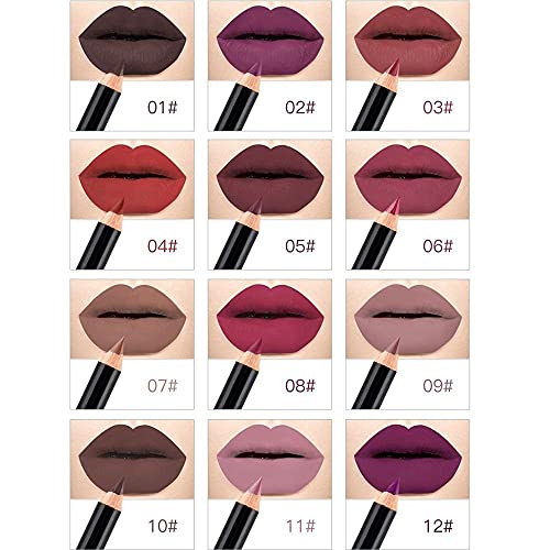 12Pcs Matte Lip Liner Pencil Set, High Pigmented Smooth Natural Velvet Lipstick Pen, Waterproof Long Lasting Lipliner Makeup Set