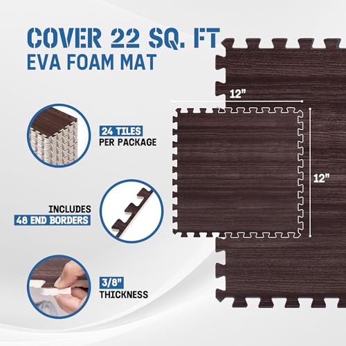 Image of Yes4All EVA Interlocking Mats, Puzzle Floor Tiles, Foam Floor Padding with Border for Furniture, Home Space, Living Room, Garage 11,22,32 SQFT
