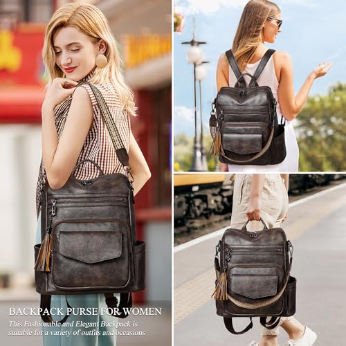 Image of Shrrie Leather Womens Backpack Purse Convertible Crossbody Shoulder Strap | Water Resistant Flap Fashion Backpack,Magnetic Pocket Design,Anti-theft Pocket,Adjustable Strap for Work College Casual