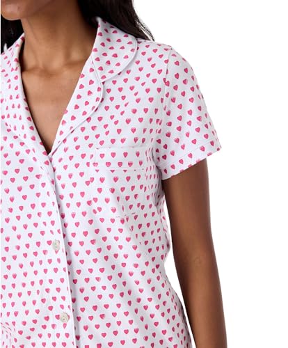 Image of Womens Pajamas Set Trendy 2 Piece Button Down Monkey Shorts Set Y2k Roller Dupes Rabbit Long Sleeve Preppy Loungewear Pjs, XX-Small, Pink Heart