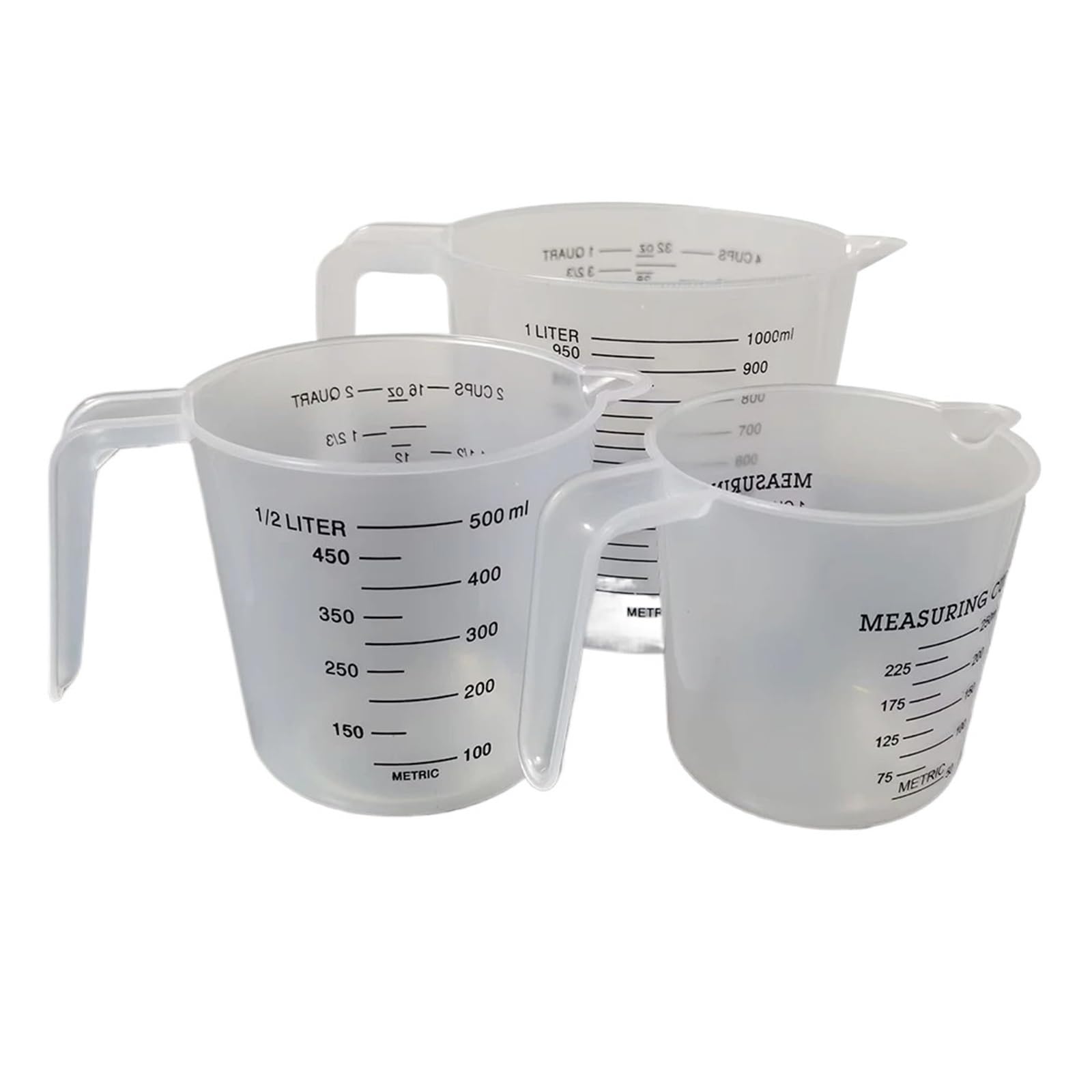 Juego de vasos medidores de plástico de 3 piezas: vasos transparentes graduados con tapas(3Pcs mixed set)