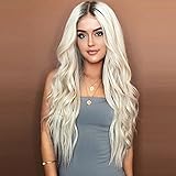 💋Longitud: aproximadamente 28 pulgadas / 70 cm; Color: oro platino Pelucas sintéticas rizadas largas; El color es el que se muestra en las condiciones normales (el color puede verse diferente según la configuración de su monitor).