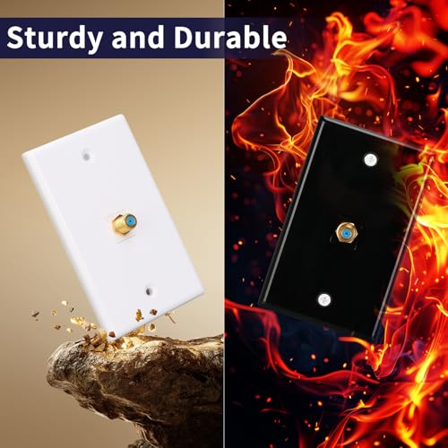 1 Port Coax Wall Plate,3Ghz Gold-Plated F-Type Keystone Wall Jack for Coaxial Cable,Black Glossy Coaxial Cable Wall Plate,2Pack