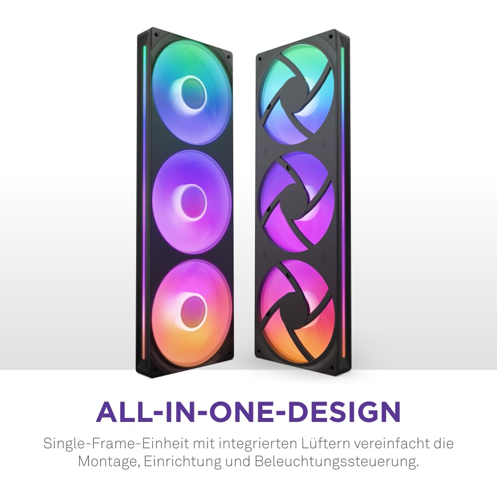 NZXT F360 RGB Core - 360 mm Einzelrahmen-Lüftereinheit mit 3 x 120 mm RGB-Lüftern - Drehzahl- und Beleuchtungssteuerung - Hoher statischer Druck und Luftstrom - 8 aRGB-LEDs pro Lüfter - Schwarz