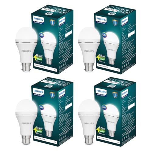 Image of Philips Stellar Bright Rechargeable Emergency Inverter LED Bulb, B22 8.5-Watt-Crystal White(Pack of 4)