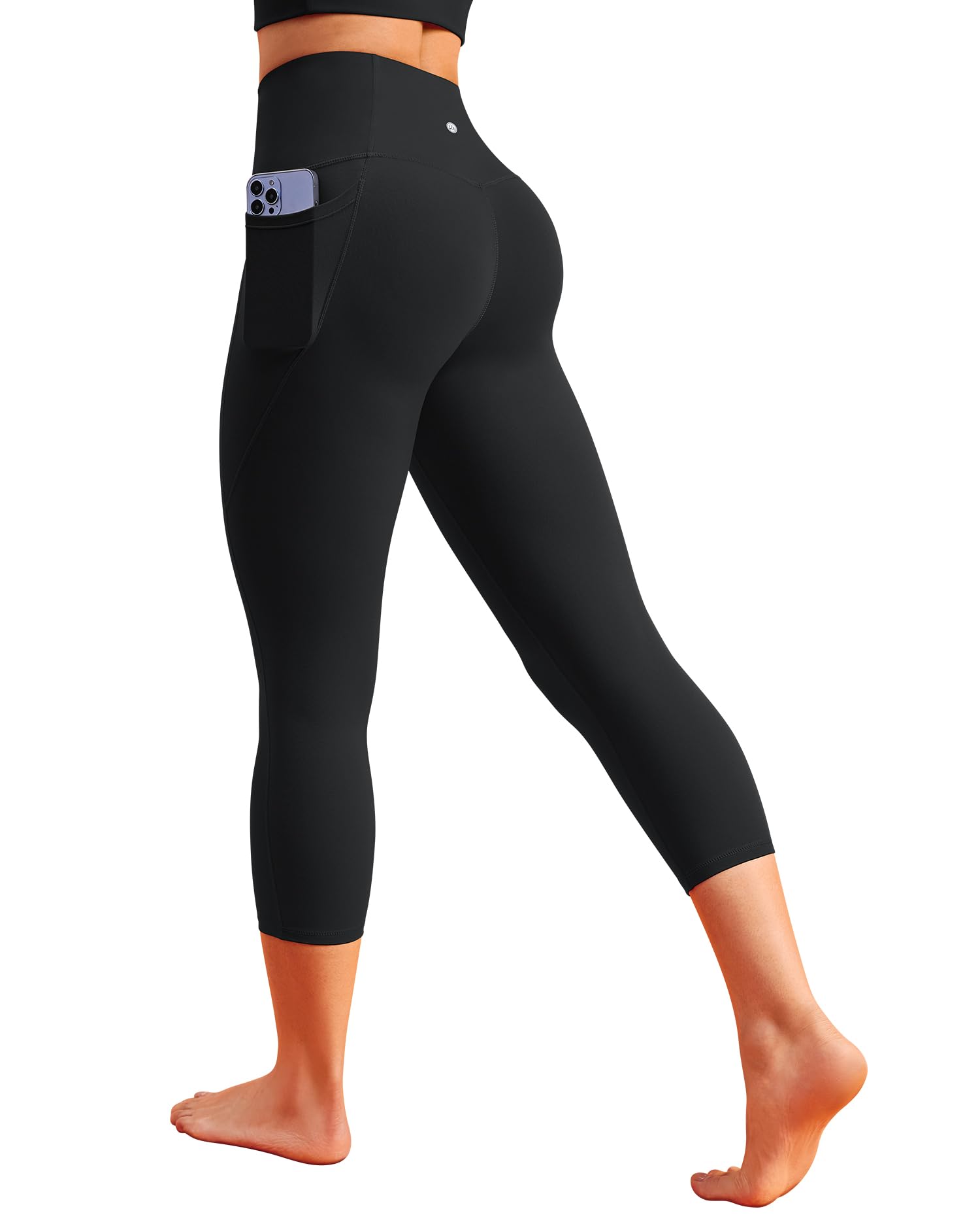 QUEENIEKE Bareluxe Capri Leggings With Pockets 19', No Front Seam High Waisted Scrunch Workout Leggings