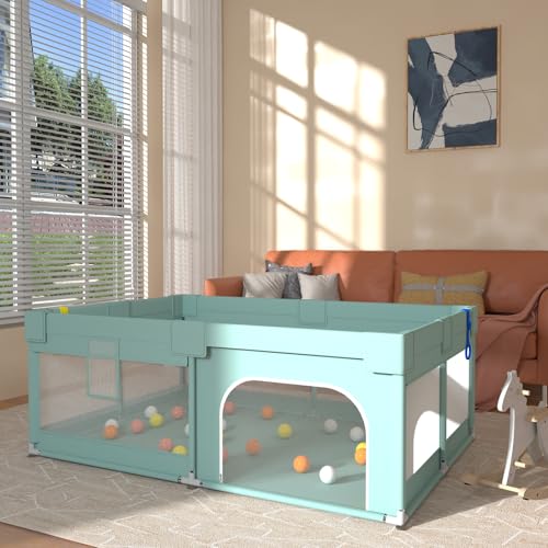 Image of LulliSpace Baby Playpen,73 inchX49 inch Baby Playard for Kids and Toddlers with Gate,Kids Activity Centre Safety Play Yard,Indoor & Outdoor Extra Large with Breathable Mesh，with Anti-Slip Base