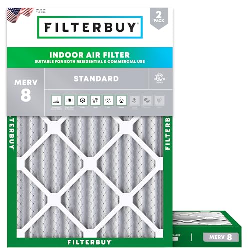 Image of Filterbuy 10x17x2 Air Filter MERV 8 Essential Dust & Allergy Defense (2-Pack), Electrostatic Pleated Outer Filters for WEN 3410 (90243-027-2) Air Filtration System (Actual Size: 9.69 x 16.56 x 1.75)
