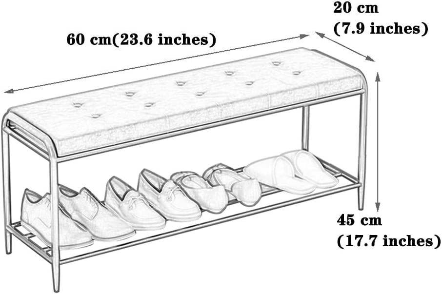 Banc à chaussures nordique en fer forgé avec pouf de rangement intégré