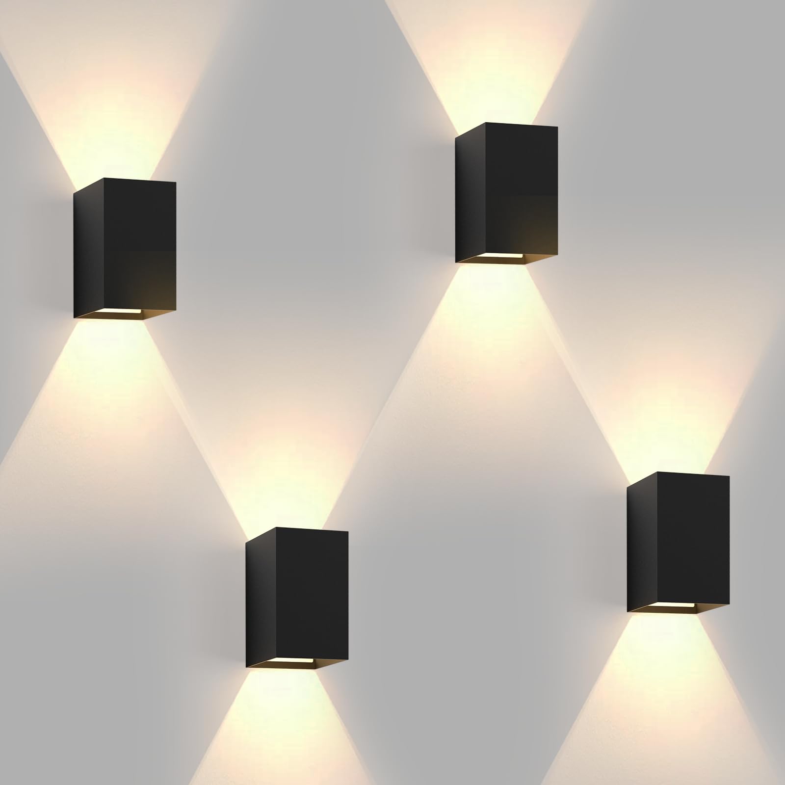 Laittiin LED Wandleuchte Aussen Wandlampe - 4ER Außenwandleuchte Schwarz 7W up and down leuchten innen IP65 Wasserdicht Aussenlampe Wand 3000K Warmweiß Wandlampen Innen für Flur Garten Treppenhaus