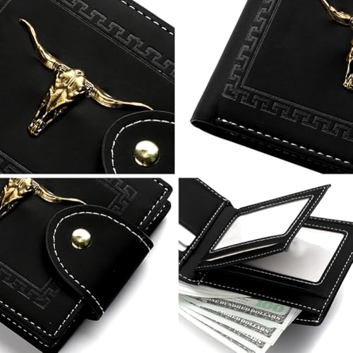 Slim Wallet for Men With Metal Tag Minimalist Multiple Card Slots Inner Zipper Thin Stylish Mens Bifold Wallet with Id Window,Black2