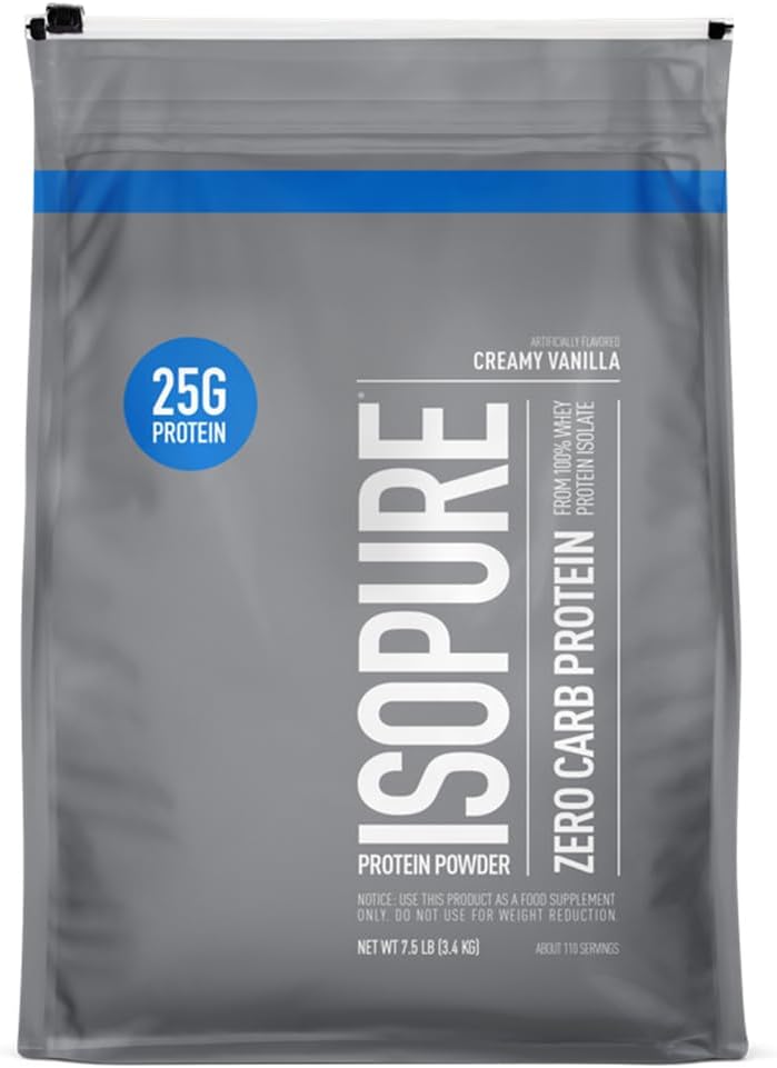 Isopure Zero Carb 100% Pure Whey Isolate Protein Powder, Gluten Free, With Vitamins, Creamy Vanilla, 25g Protein Per Serving, 7.5 Lbs, 110 Servings (Packaging May Vary)