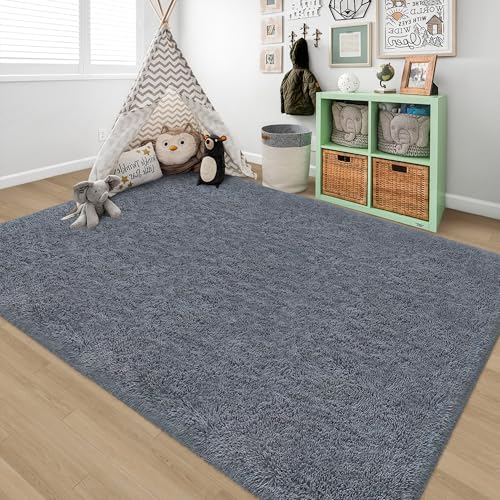 ZJYeRug Alfombra mullida de 5 x 8 pies para dormitorio, alfombra gris ultra suave y gruesa para sala de estar, alfombras grandes peludas de felpa para adolescentes, dormitorio, guardería, decoración
