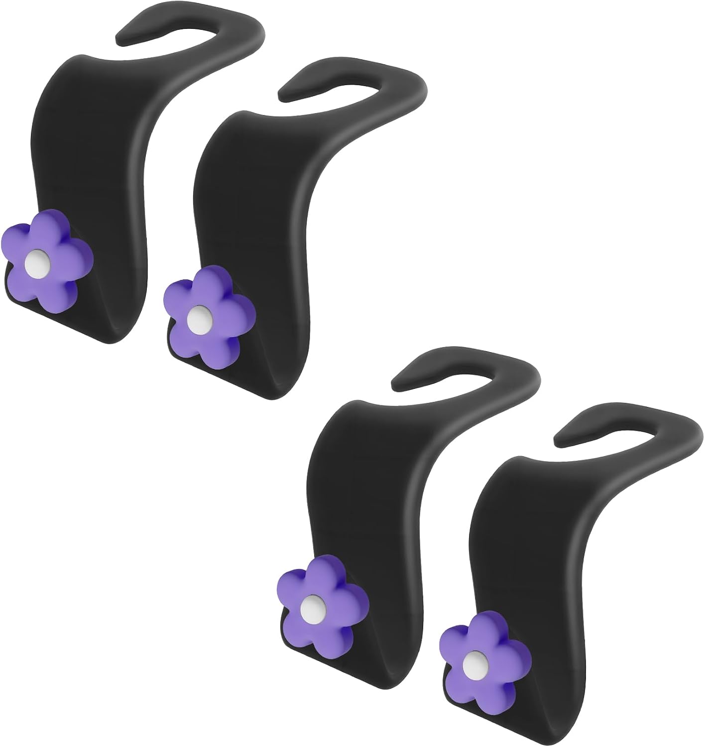 4PCS Car Seat Headrest Hook, Car Purse Holder, Cute Flower Vehicle Seat Organizer Hooks for Purses and Bags, Portable Auto Purse Hanger Holder Decoration for SUV Sedan Truck (Purple)