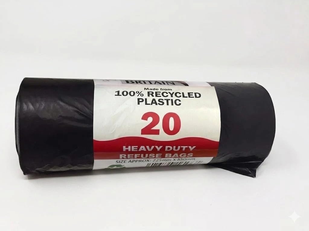 Venuscello® Heavy Duty Refuse Sacks Bin Liner Rubbish Bags Black 14" x 32" x 30" 20mu 50L Waste Bags (20 Bags Per Roll, 10 Roll)