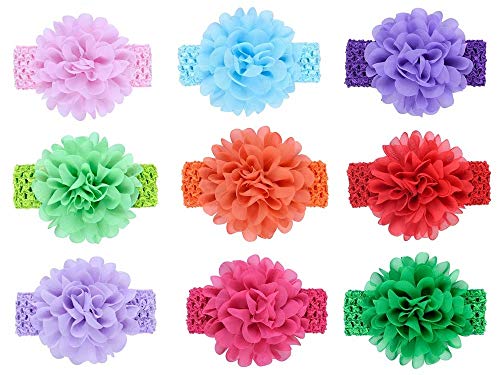 Liasun 10Pcs/Pack Baby Girls Headbands – Soft Elastic Hair Bands 10 Lovely Colour Chiffon Flowers Hair-Bow Hair Accessories For Baby Girls Toddlers And Kids(Chiffon Headbands) #TOP2