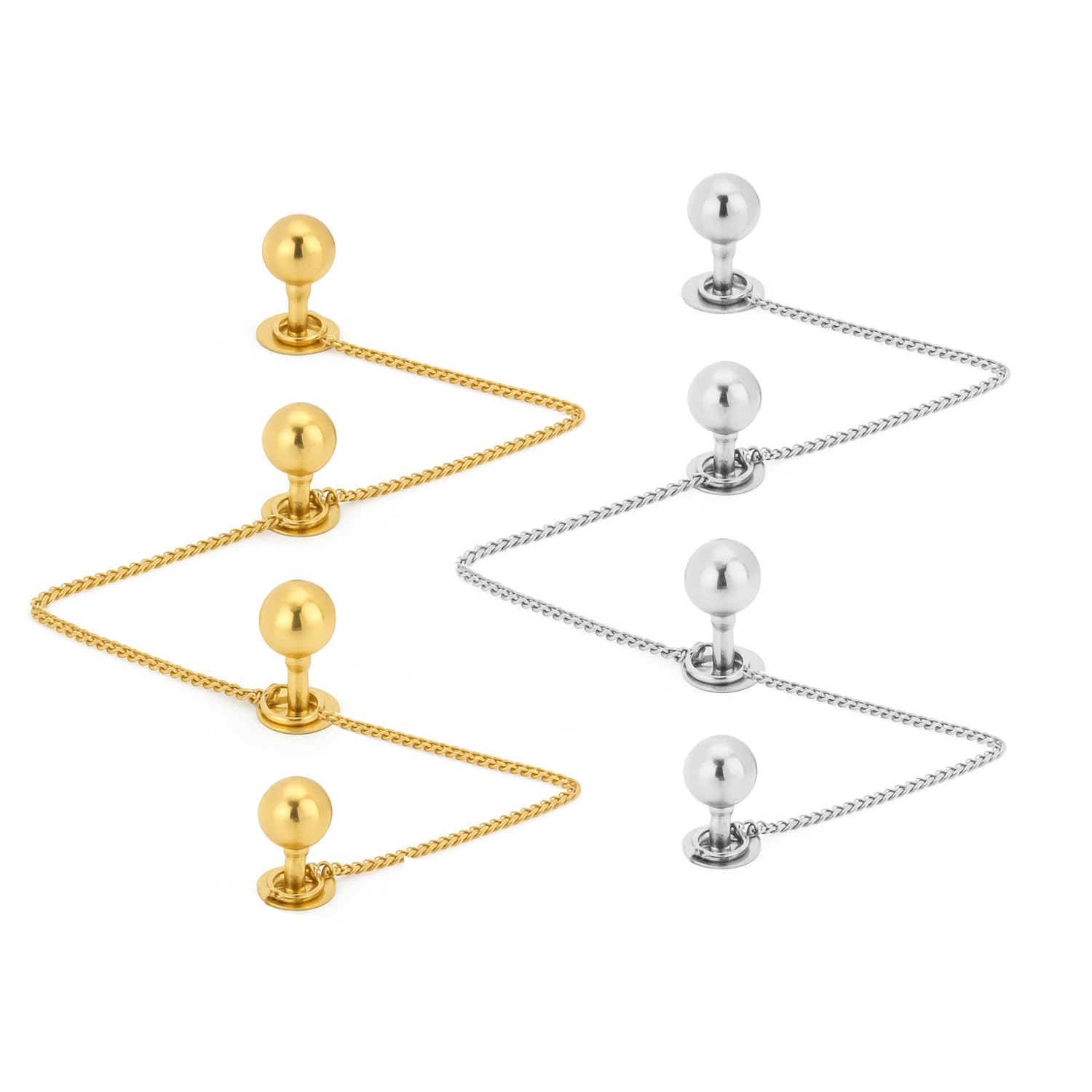 Traditional Gold and Silver Stone Ball Bead Kurta Buttons Cufflinks Combo With Chain For Women Men