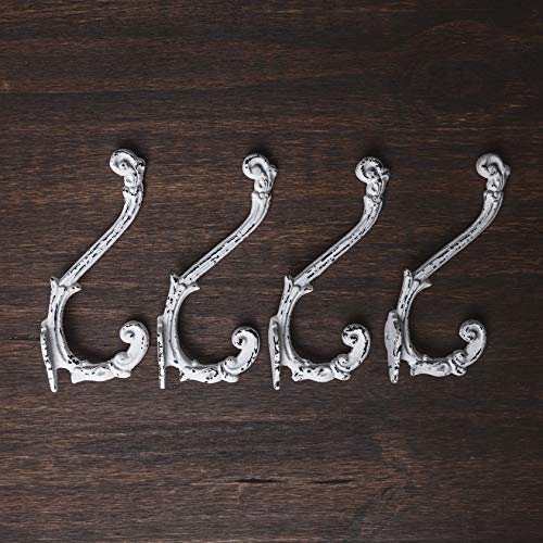 Craftsman Road CR-FSL-WH-4 Vintage Cast Iron Wall Hooks (Antique White Finish, Set Of 4) - Rustic, Farmhouse, Shabby Chic, French Country Coat Hooks thumb #1