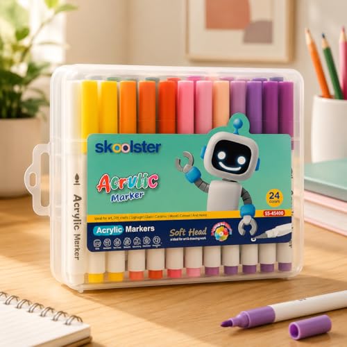 Image of Premium Acrylic Markers Set of 24 - Rich Color Variety, Quick-Dry, Soft Tip Paint Pens for Glass, Wood, Metal, Plastic, Ceramic, Stone, and Canvas, Multi-Surface Sketch Pens