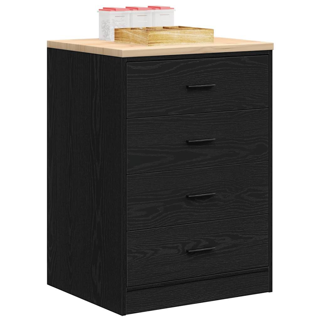 Czarna szafka do przechowywania garażowa z litego drewna sosnowego i materiału drewnopochodnego, 60 x 51 x 85 cm, 4 szuflady, nośność 60 kg, do warsztatu, magazynu i biura
