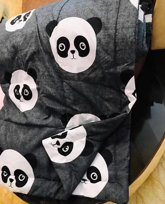 JSAMPS Glace Cotton Single Bed Comforter for Kids Cartoon Printed Queen Size Blanket 180 TC Single Bed AC Comforter / Duvet / Quilt, 60x100 Inches, Black Panda