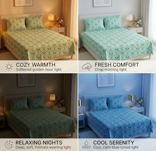 Image of HOMEKART 210 TC Premium Cotton Double Bed Bedsheet with 2 Pillow Covers | Double Bed Sheet Set | Soft, Breathable, Skin Friendly, Wrinkle Resistant & Fade Resistant |228 x 254 cm | Bedding for Home