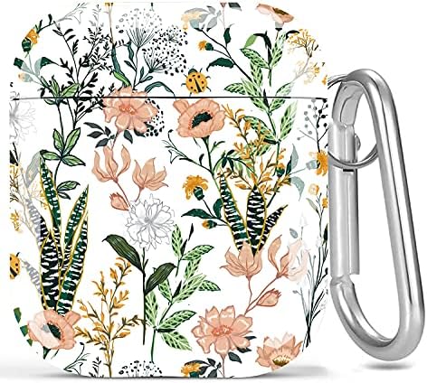 AirPods Case Flower, Olytop Cute Hard Ladybugs Women Apple Airpods 2nd 1st Generation Case Protective Shockproof Cover iPods Skin Girls with Keychain for Apple AirPods 2nd 1st Gen Case - Flower/Cactus