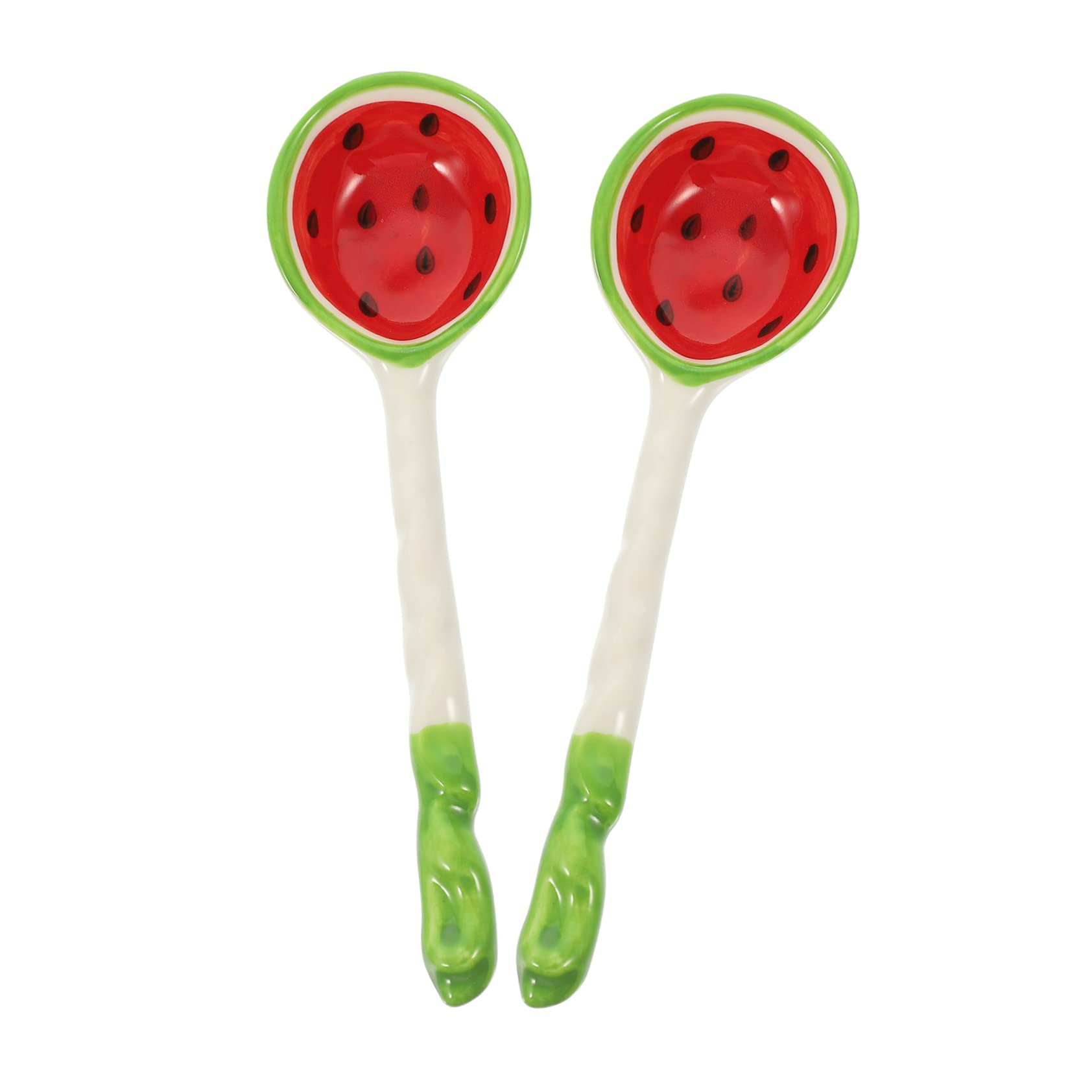 Cereal Bowl Cereal Spoon 2Pcs Large Ceramic Spoons With Handle Fruit Pattern Ladles For Kitchen Restaurant