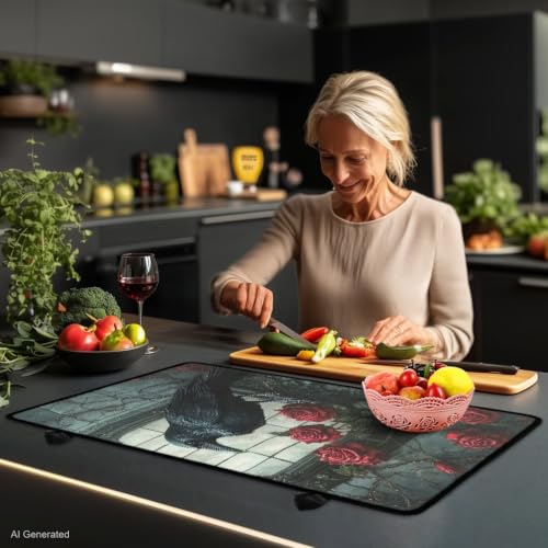 Image of Stove Top Cover for Electric Stove Versatile Induction Electric Cooktop Protector with Non-Slip Rubber Backing Heat Resistant Mat for Easy Storage, 29 x 21 Inch, Raven Rose