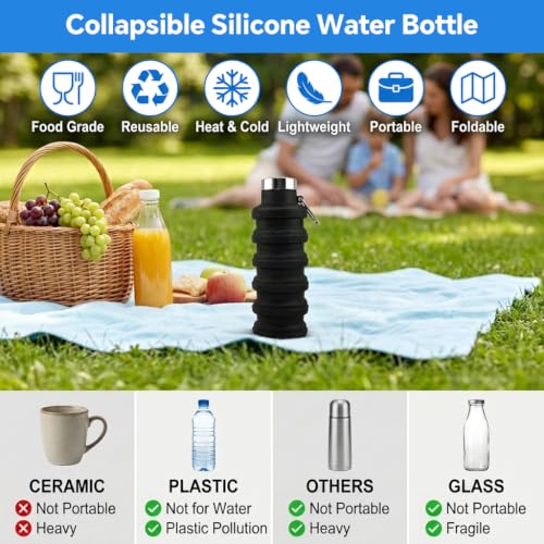 Image of PROBEROS Collapsible Silicone Squeeze Water Bottle Leak Proof Hiking