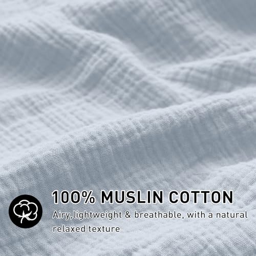Image of EMME Muslin Cotton Duvet Cover Set Blue Twin Size Linen Like Soft Breathable Lightweight Summer Comforter Cover Set with Zipper Closure (Blue, Twin, 68 inchx90 inch)