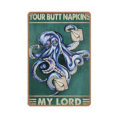 Dreacoss Octopus Vintage tin Sign, Funny Octopus Bathroom Decor, Octopus Bathroom Wall Art,Retro Style, Farmhouse, Home, bar, tin Sign 8 x 12 inches Cover