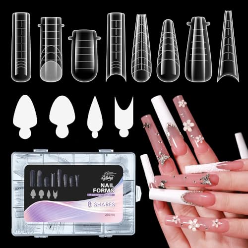 Nail Dual Forms for Poly Gel 288PCS French Nail Forms 8 Shapes 12 Sizes Clear Poly Gel Nail Molds for DIY Nails Extension Kit for Salon-Quality Manicures at Home