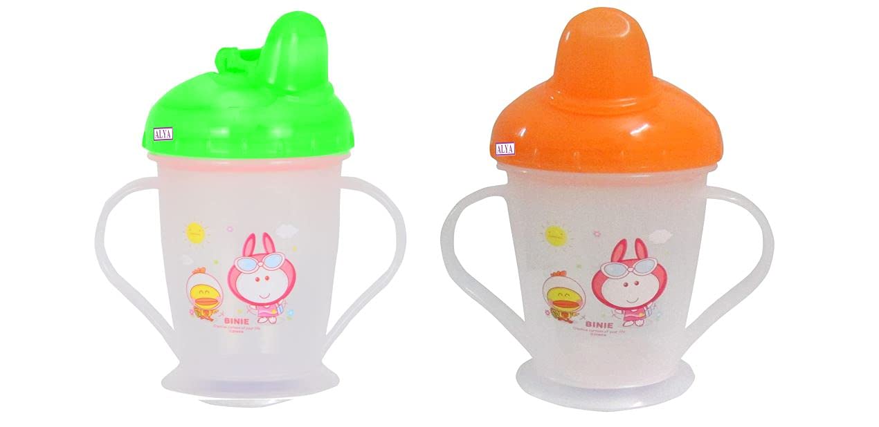 Alya The Cheeky Kidzz Baby Baby Feeding Sipper Unbreakable Spout Bottle Cup/Mug Learning Sippy BPA Free 400ML for Toddlers/Infants/Babies(Green Orange; 4 Months+)-image-14