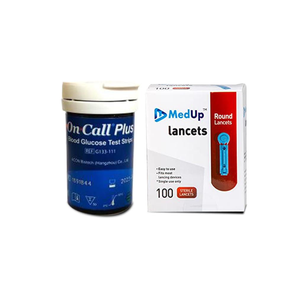 MedUp Round Lancet Needle Pack of 100 Pieces with On Call Plus Glucose Test Strips Pack Of 50 (B0D29K2TRM) Amazon Price History, Amazon Price Tracker