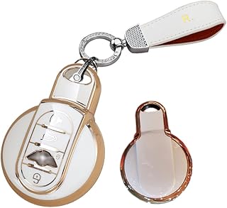 HIBEYO TPU Key Fob Cover with Keychains for BMW Mini COOPERS ONE JCW F56 F55 F54 F57 F60 R55 R56 R57 R58 R59 R60 S Roadster