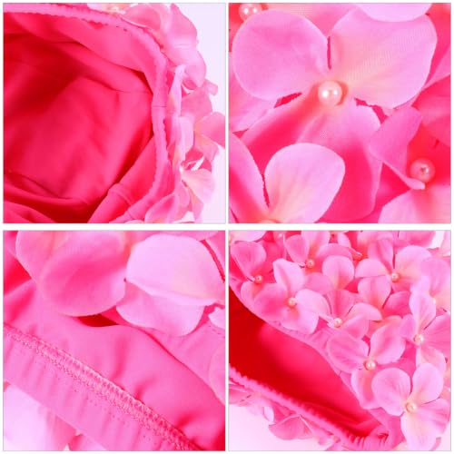 Image of Housoutil Flower Swimming Caps, Floral Swim Cap Women, Vintage Flower Swimming Hat with Handcrafted Petals, Soft Fabric Breathable Bathing Hat for Pool Spa Accessorizing (Pink)