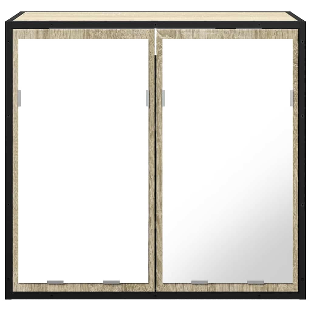 Sonoma - Mobili da bagno, 65 x 20 x 60 cm, in legno di rovere, telaio in metallo, piccolo armadio da bagno, montaggio a parete, con specchio, design moderno per piccoli bagni