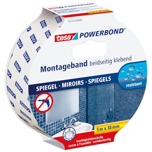 tesa Powerbond MIRROR - Doppelseitiges Montageband zur Fixierung von...