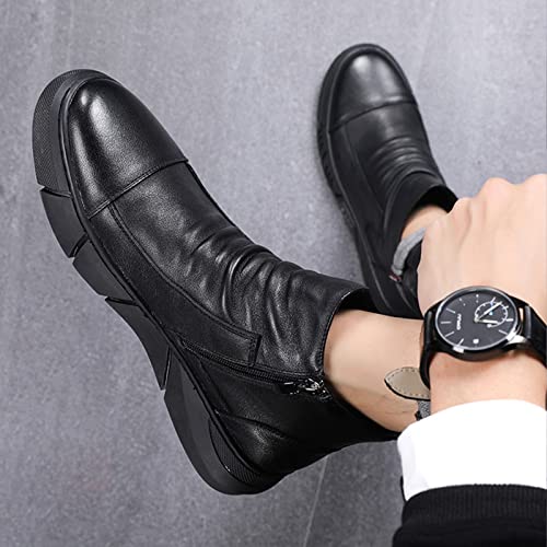 Image of Keilinia Men's Black Italian High-top Casual Leather Boots,2022 Fall New Round Toe Waterproof Non-slip Shock-absorbing Booties