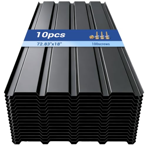 10PCS 72.83"x18" Metal Roofing Panels,91ft² Galvanized Corrugated Metal Sheets,Dark Gray