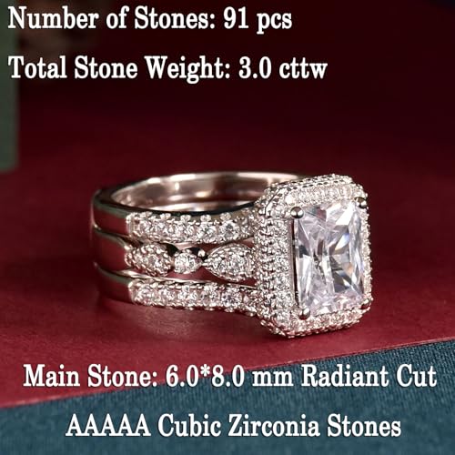Image of Newshe Jewellery Wedding Ring Set for Women Radiant Engagement Rings