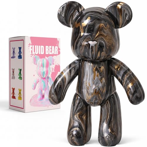 Generisch DIY-Malflüssigkeit Bär Figur Kit - Heimdekorationen Malen Bastelset Haus Dekoration Kreative Blanko Malerei fluid bear painting I inkl. 3 Farben Bär Pinsel Tischdecke Schürze (Gold)