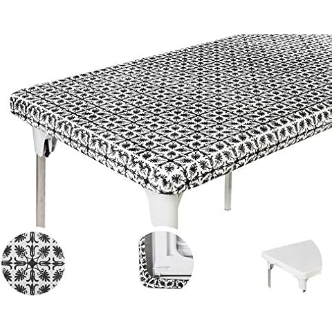 TopTableCloth Black Patterned Elastic Tablecloth Cover