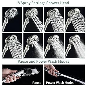 Handheld Shower Heads with ON/OFF Switch,Extra Long 79-inch Hose 8 Spray Settings High Pressure Detachable Showerhead,Built-in Power Sprayer to Clean Pets, Adjustable Angle Bracket,Silver Handheld Shower Heads with ON/OFF Switch,Extra Long 79-inch Hose 8 Spray Settings High Pressure Detachable Showerhead,Built-in Power Sprayer to Clean Pets, Adjustable Angle Bracket,Silver